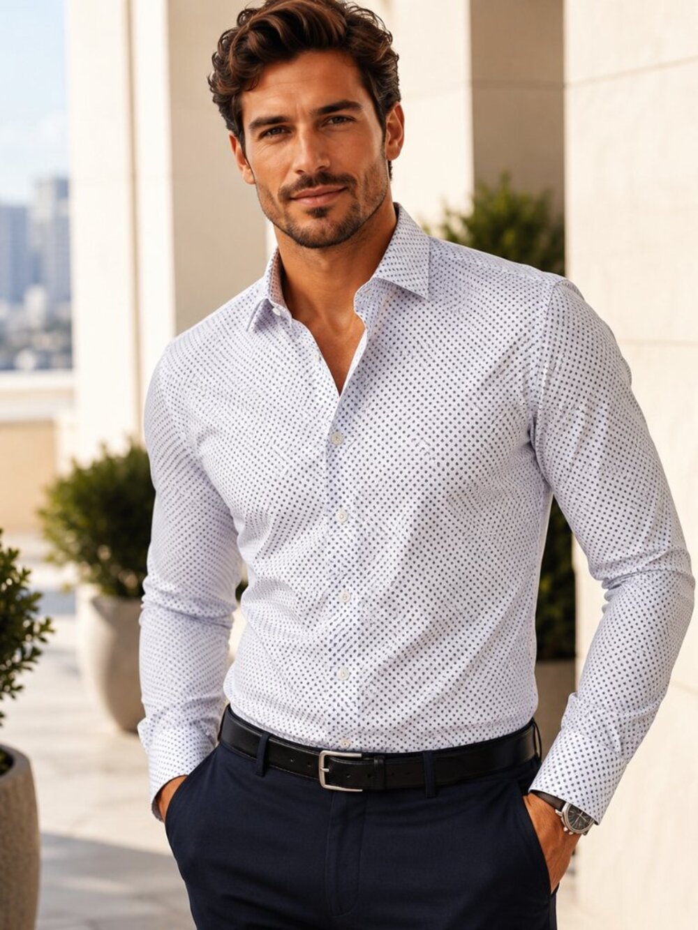 DKNY Men’s Slim Fit Eight-Way Stretch Dress Shirt Size S 14-14.5 32/33 NWT